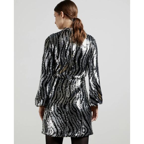 NWT Ted Baker Louu Silver Black Sequin Zebra Mini Dress Cocktail XS - Picture 3 of 16